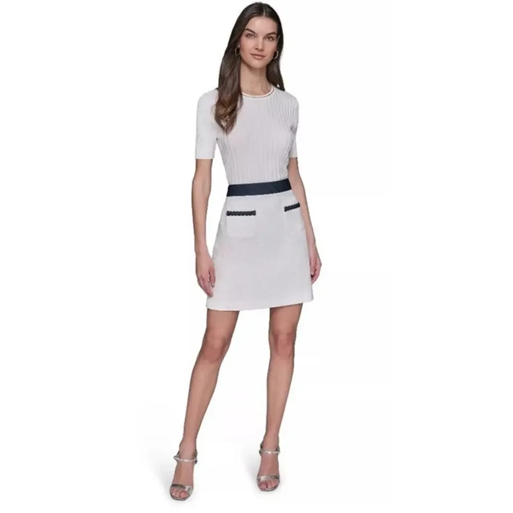 Karl Lagerfeld Tweed A-Line Skirt White/Navy Size 4